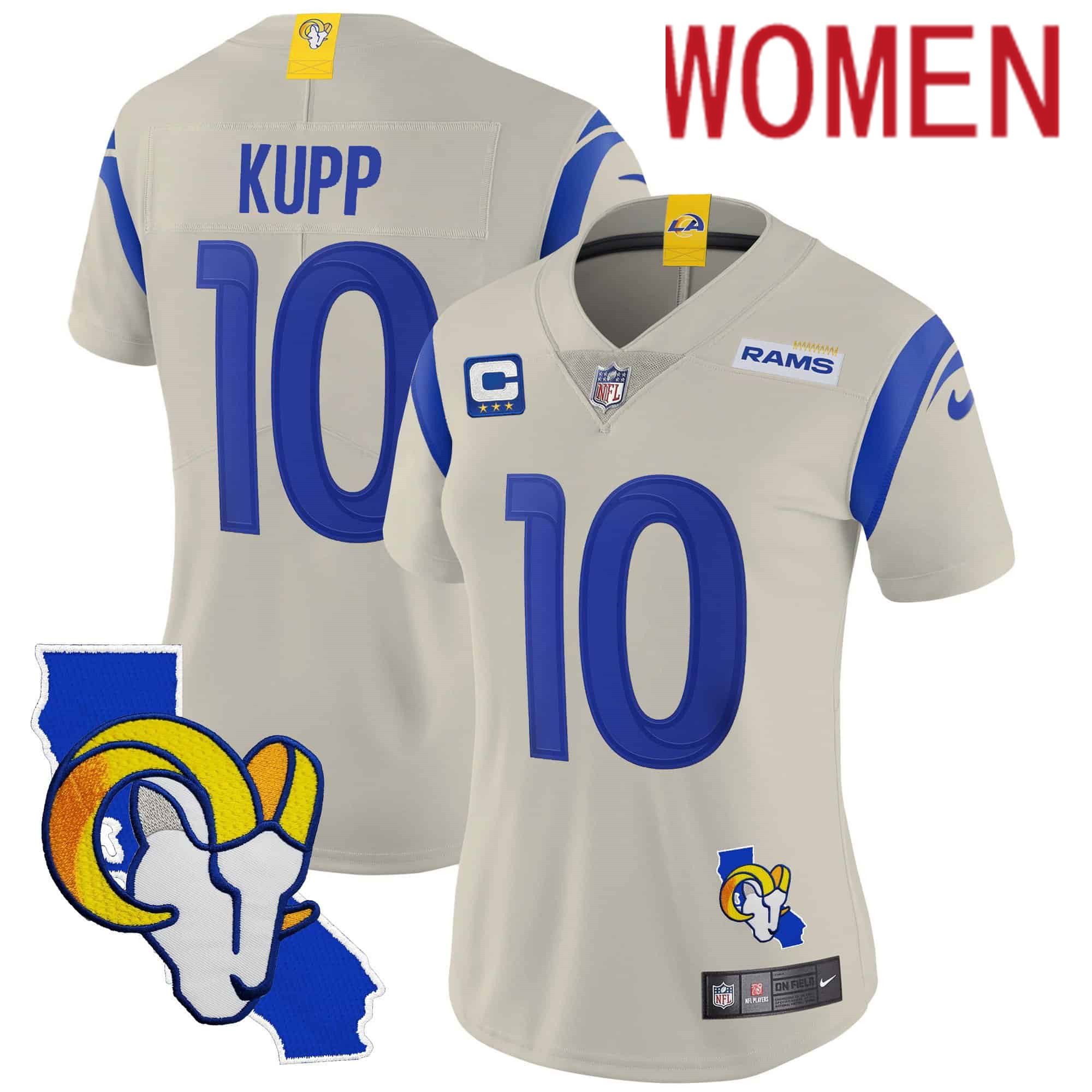 Women Los Angeles Rams #10 Kupp Cream 2024 Nike California Patch Vapor Limited NFL Jersey->women nfl jersey->Women Jersey